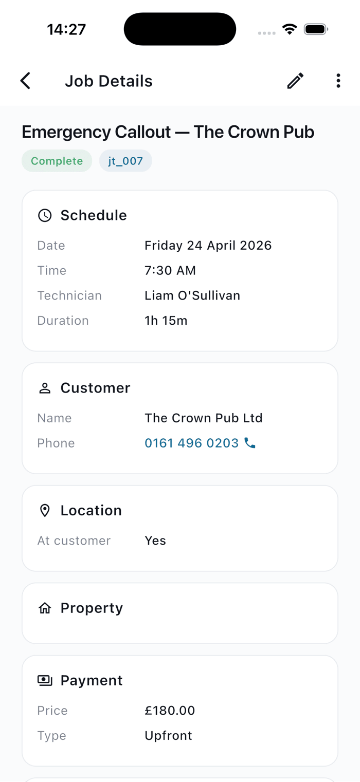 Job details — Plumber
